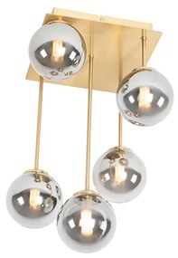 Moderné stropné svietidlo zlaté 5-žiarovkové s dymovým sklom - Atény