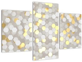 Obraz - Zlato-biele hexagóny (90x60 cm)