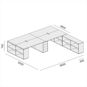 Kancelárska zostava stolov BLOCK B05, 4 miesta s úložným priestorom, 360 × 320 cm, dub prírodný/grafit