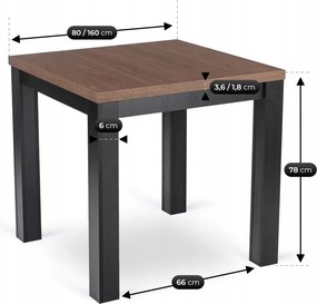 Vintino Rozkladací jedálenský stôl FELIX 80-160 cm – čierna / orech nicea