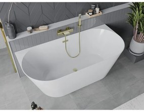 Mexen Oval Slim, voľne stojaca vaňa ku stene 170 x 80 cm, biela lesklá, zlatý matný prepad, 52661708000-55