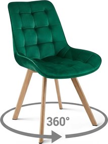 Stolička SORIA 360 – zelený zamat / dubové nohy × 4
