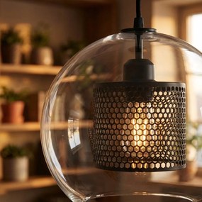 Toolight - Sklenená závesná lampa loft APP558-1CP 25cm 1xE27 60W, čierna, OSW-08751