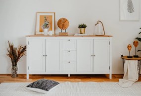 Široká úložná komoda Bergen, biela/dub artisan