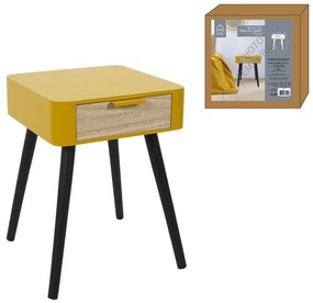 Nočný stolík s 1 zásuvkou, žltý, drevo 48x35x40 cm