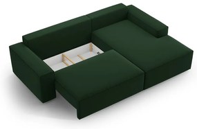 Tmavozelená zamatová rozkladacia/s úložným priestorom rohová pohovka (pravý roh/s leňoškou) Jodie – Micadoni