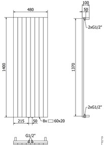 Mexen Topeka, vykurovacie teleso 1400 x 400 mm, 995 W, čierna, W210-1400-480-00-70