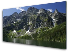 Skleneny obraz Hory jazero les príroda 125x50 cm