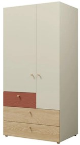 Skriňa Yuki 2 Koralová/Sivá Béžová/Olejovaný Dub