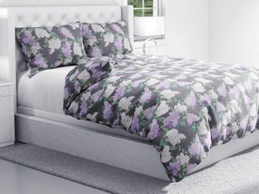 Biante Bavlnené posteľné obliečky Sandra SA-384 Kvety orgovánu na sivom Predĺžené 140x220 a 70x90 cm