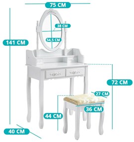 Toaletný stolík s taburetkou- Rome, biely