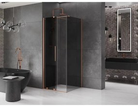 Mexen Velar, sprchový kút s posuvnými dverami 90 x 90 cm, 8mm šedé sklo, medená matná, 871-090-090-41-65