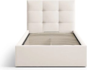 Krémovobiela čalúnená jednolôžková posteľ s úložným priestorom s roštom 90x200 cm Phaedra – Micadoni