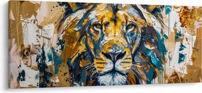 Obraz - Abstraktná olejomaľba s levom (120x50 cm)