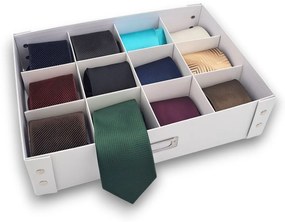 Triediaci organizér s priehradkami, na spodnú bielizeň, kravaty, opasky TIE-BELT, biely