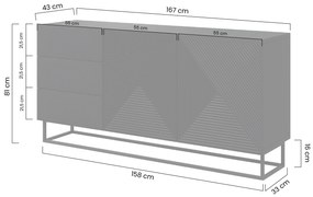 Komoda Asha 167 cm na čiernom podstavci - biely lesk