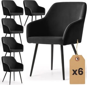 Sada šiestich jedálenských stoličiek ESTELLE zamatové, čierne / čierne nohy (6 ks)