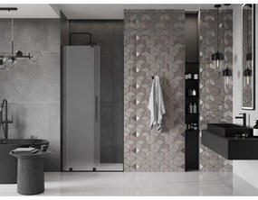 Mexen Velar, posuvné sprchové dvere do otvoru 110 cm, 8mm sklo námraza, čierna matná, 871-110-000-31-70