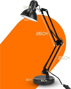 Smart LED Čierna kovová stolná lampa nastaviteľná s klipom 1xE27