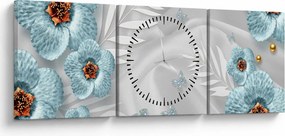 Obraz - 3D modré kvety (s hodinami) (90x30 cm)