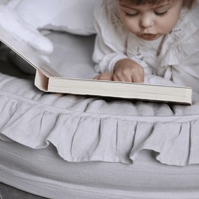 Ľanové hniezdo pre deti s volánom šedá