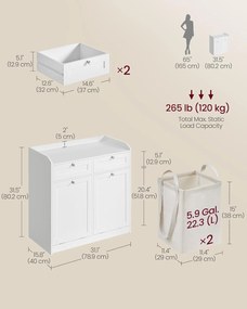 Kúpeľňová skrinka s košmi na bielizeň 40 × 78,9 × 80,2 cm, v oblakovo bielej farbe