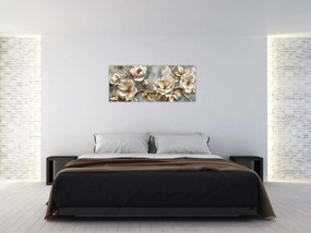 Obraz - Mramorové pozadie s kvetmi (120x50 cm)