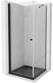 Mexen Pretoria sprchová kabína, kyvné dvere 100 x 100 cm, Transparentné, Čierna + sprchová vanička Flat, Čierna - 852-100-100-70