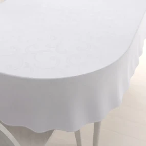 Biante Teflónový oválny obrus TF-100 Biele ornamenty s lístkami 120x200 cm