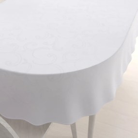Biante Teflónový oválny obrus TF-100 Biele ornamenty s lístkami 140x220 cm