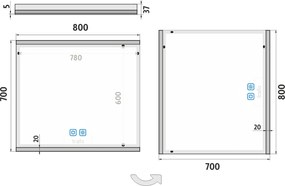 Nimco LED zrkadlo 800x700 s dvoma dotykovými senzormi - ZP 12003VX
