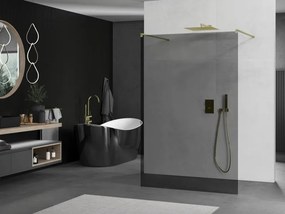 Mexen Kioto, sprchová zástena Walk-In 100 x 200 cm, 8mm šedé sklo, zlatý matný profil, 800-100-002-55-40