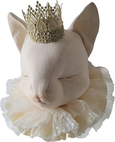 Ľanová dekorácia mačka svetlobéžová s korunkou Mia