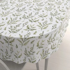 Biante Bavlnený oválny obrus Sandra SA-718 Zelené vňate byliniek na bielom 50x100 cm