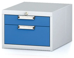 Alfa 3 Závesný dielenský box na náradie k pracovným stolom MECHANIC, 2 zásuvky, 480 x 600 x 351 mm, modré dvere