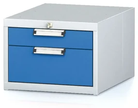 Alfa 3 Závesný dielenský box na náradie k pracovným stolom MECHANIC, 2 zásuvky, 480 x 600 x 351 mm, modré dvere