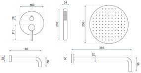 Rea Lungo, podomietková vaňová súprava so sprchou + box P6300 - komplet sada, čierna, REA-P4112