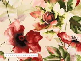 Biante Zamatový behúň na stôl Tamara TMR-051 Abstraktné červené kvety na žltobéžovom 45x180 cm