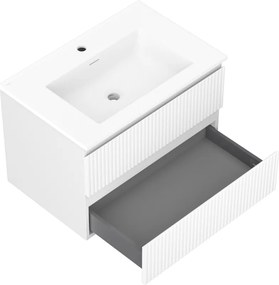 Mexen Rivel, kúpeľňová skrinka 70 cm s umývadlom Otis, 2 zásuvky, drážkovaná, biela matná, 91A20-07047-2-BFF01-W18M01