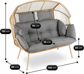 Dvojmiestne záhradné kreslo Cocoon Boho na terasu, sivé,