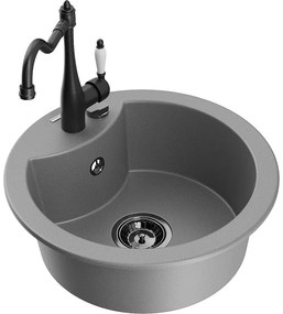 Mexen Diego, granitový drez 488x488x167 mm, 1-komorový a drezová batéria Carla, šedá, 6512-71-670700-70-B