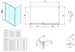 Polysan Sapho, ROLLS LINE obdĺžniková sprchová zástena 1200x1000 mm, L/P varianta, číre sklo