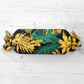 Biante Vankúš valec bonbon Sandra SA-603 Zeleno-zlaté tropické listy na čiernom 15x40 cm