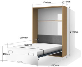 Nabytekmorava Sklápacia posteľ VS 1054 P - 200x160 cm A nosnosť postele: zvýšená nosnosť o 20 kg, farba lamina: buk/biele dvere
