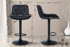2x Barová stolička Vonore - zamat, čierny rám - Čierna