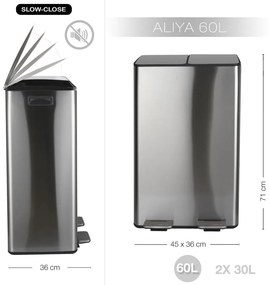 Oceľový odpadkový kôš 2x30 l na triedený odpad/nášľapný v matne striebornej farbe Aliya – Spirella
