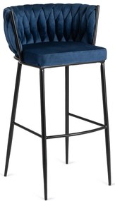 Barová stolička FLORES so zamatovým poťahom, tmavomodrá / čierne nohy