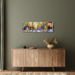 Obraz - Zasnežená cesta lesom, olejomaľba (s hodinami) (90x30 cm)