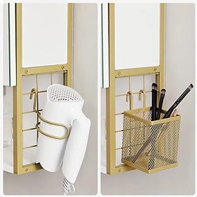 Zrkadlová skrinka do kúpeľne Nástenná skrinka s LED svetlom, biela a zlatá farba