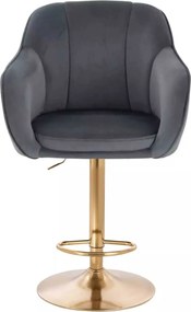 LuxuryForm DESIGN Barová stolička AVOLA VELUR na zlatom tanieri - tmavo šedá